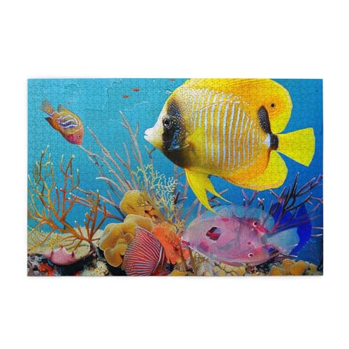 Bedrucktes Bild mit tropischen Fischen, personalisiertes Holzpuzzle, 1000 Teile, interessante Puzzles für Erwachsene und Familien, Kinder, Landschaftstierpuzzle von BEIVGOXL