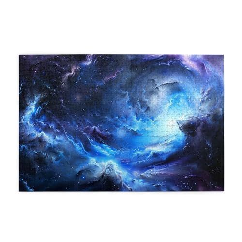 Blaue Galaxie gedrucktes Bild, personalisiertes Holzpuzzle, 1000 Teile, interessante Puzzles für Erwachsene und Familien, Kinder, Landschaftstierpuzzle von BEIVGOXL