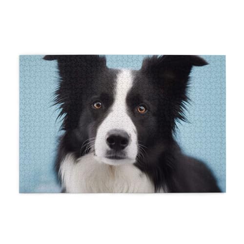 Border Collie gedrucktes Bild, personalisiertes Holzpuzzle, 1000 Teile, interessante Puzzles für Erwachsene und Familien, Kinder, Landschaftstierpuzzle von BEIVGOXL