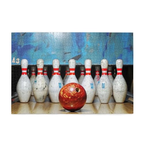 Bowling gedrucktes Bild, personalisiertes Holzpuzzle, 1000 Teile, interessante Puzzles für Erwachsene und Familien, Kinder, Landschaftstierpuzzle von BEIVGOXL