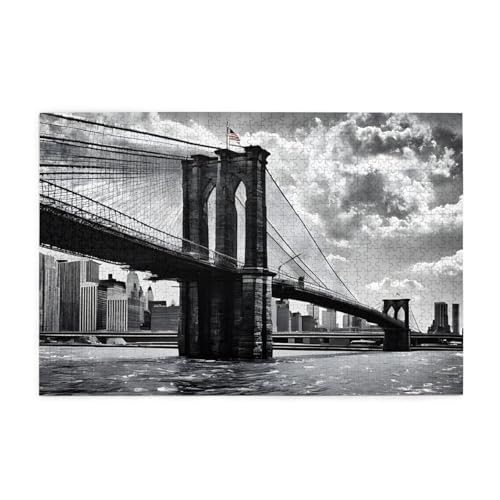 Brooklyn Bridge gedrucktes Bild, personalisiertes Holzpuzzle, 1000 Teile, interessante Puzzles für Erwachsene und Familien, Kinder, Landschaftstierpuzzle von BEIVGOXL