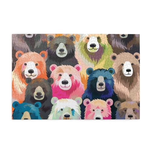 Bunte Bären, bedrucktes Bild, personalisiertes Holzpuzzle, 1000 Teile, interessante Puzzles für Erwachsene und Familien, Kinder, Landschaftstierpuzzle von BEIVGOXL