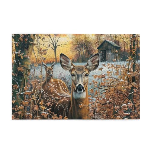 Camouflage-Hirsch-gedrucktes Bild, personalisiertes Holzpuzzle, 1000 Teile, interessante Puzzles für Erwachsene und Familien, Kinder, Landschaftstier-Puzzle von BEIVGOXL