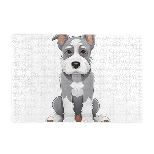 Entzückender Schnauzer gedrucktes Bild, personalisiertes Holzpuzzle, 1000 Teile, interessante Puzzles für Erwachsene und Familien, Kinder, Landschaftstierpuzzle von BEIVGOXL