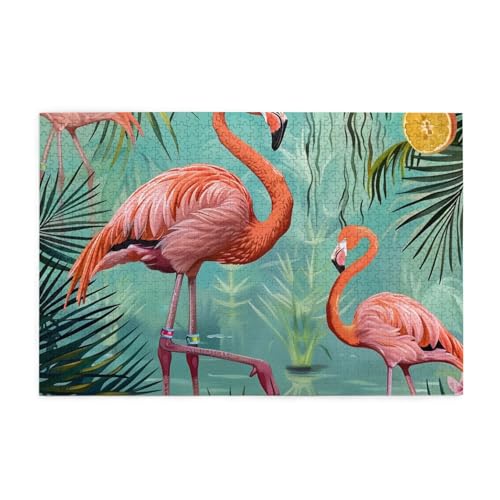 Flamingo-gedrucktes Bild, personalisiertes Holzpuzzle, 1000 Teile, interessante Puzzles für Erwachsene und Familien, Kinder, Landschaftstierpuzzle von BEIVGOXL