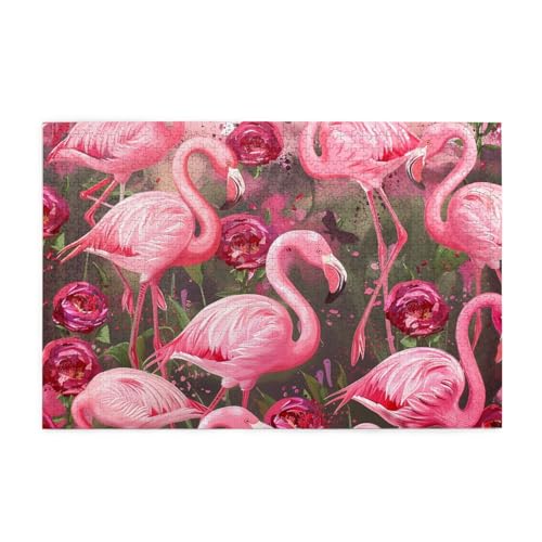 Flamingos gedrucktes Bild, personalisiertes Holzpuzzle, 1000 Teile, interessante Puzzles für Erwachsene und Familien, Kinder, Landschaftstierpuzzle von BEIVGOXL