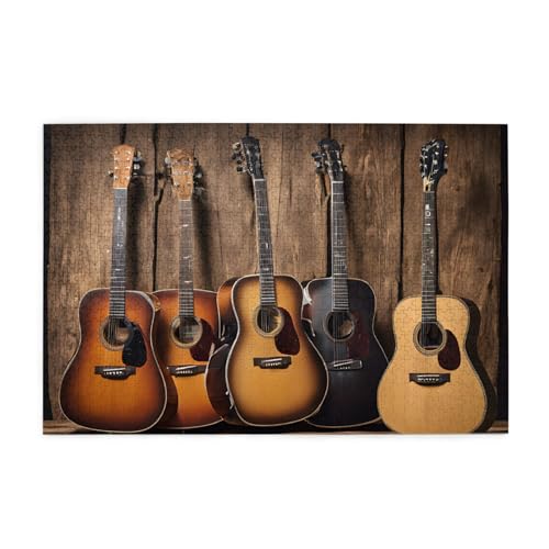 Gitarren-Bass-Musikinstrumente, gedrucktes Bild, personalisiertes Holzpuzzle, 1000 Teile, interessante Puzzles für Erwachsene und Familien, Kinder, Landschaftstierpuzzle von BEIVGOXL