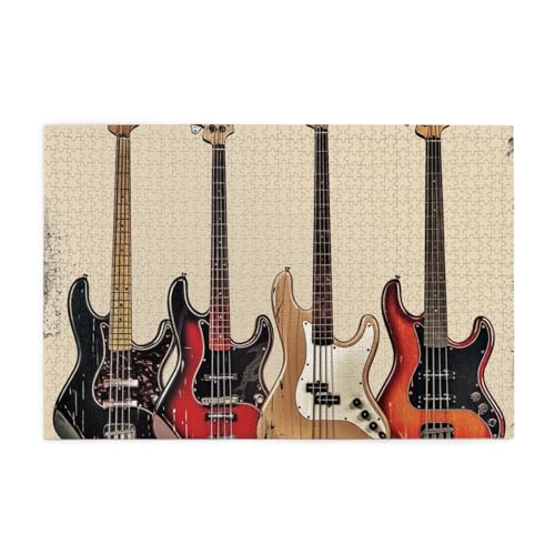 Gitarren-Bass-Musikinstrumente, gedrucktes Bild, personalisiertes Holzpuzzle, 1000 Teile, interessante Puzzles für Erwachsene und Familien, Kinder, Landschaftstierpuzzle von BEIVGOXL