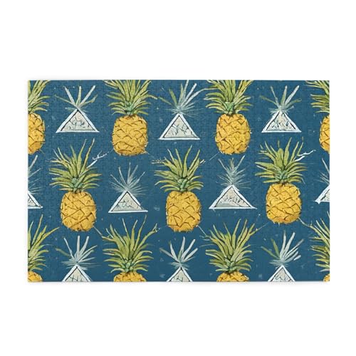 Goldener Ananas-Hintergrund, bedrucktes Bild, personalisiertes Holzpuzzle, 1000 Teile, interessante Puzzles für Erwachsene und Familien, Kinder, Landschaftstierpuzzle von BEIVGOXL