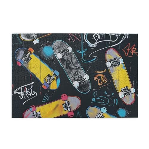 Graffiti-Skateboard-Bild, personalisiertes Holzpuzzle, 1000 Teile, interessante Puzzles für Erwachsene und Familien, Kinder, Landschaftstier-Puzzle von BEIVGOXL