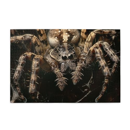 Gruselige Spinne gedrucktes Bild, personalisiertes Holzpuzzle, 1000 Teile, interessante Puzzles für Erwachsene und Familien, Kinder, Landschaftstierpuzzle von BEIVGOXL