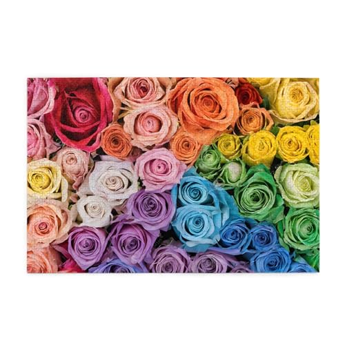 Holzpuzzle mit Regenbogenblumen, bedruckt, personalisierbar, 1000 Teile, interessante Puzzles für Erwachsene und Familien, Kinder, Landschaftstierpuzzle von BEIVGOXL