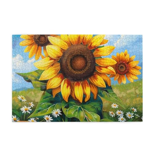 Holzpuzzle mit Sonnenblumen-Motiv, bedruckt, 1000 Teile, interessantes Puzzle für Erwachsene und Familien, Kinder, Landschaftstier-Puzzle von BEIVGOXL