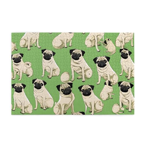 Imagen De Pug bedrucktes Bild, personalisiertes Holzpuzzle, 1000 Teile, interessante Puzzles für Erwachsene und Familien, Kinder, Landschaftstierpuzzle von BEIVGOXL