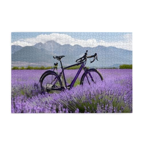 Lavender Field Retro Bike Agriculture Printed Picture Personalized Wooden Puzzle 1000 Piece,Interessing Jigsaw Puzzles for Adults and Families Kids, Landscape Animal Puzzle von BEIVGOXL