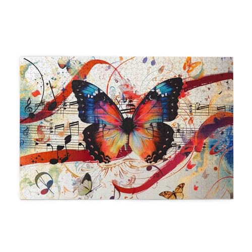 Musica Schmetterling gedrucktes Bild, personalisiertes Holzpuzzle, 1000 Teile, interessante Puzzles für Erwachsene und Familien, Kinder, Landschaftstierpuzzle von BEIVGOXL