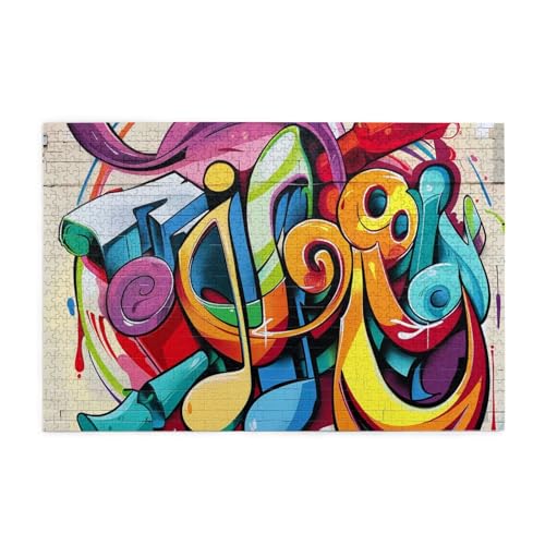 Musik-Graffiti-Stil, gedrucktes Bild, personalisiertes Holzpuzzle, 1000 Teile, interessante Puzzles für Erwachsene und Familien, Kinder, Landschaftstierpuzzle von BEIVGOXL