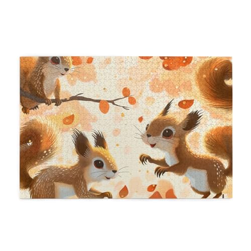 Niedliches Eichhörnchen, gedrucktes Bild, personalisiertes Holzpuzzle, 1000 Teile, interessante Puzzles für Erwachsene und Familien, Kinder, Landschaftstierpuzzle von BEIVGOXL