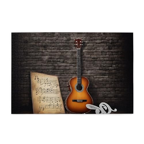 Notiz-Gitarre, gedrucktes Bild, personalisiertes Holzpuzzle, 1000 Teile, interessante Puzzles für Erwachsene und Familien, Kinder, Landschaftstierpuzzle von BEIVGOXL