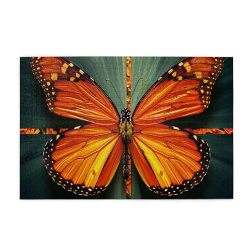 Oranger Schmetterling gedrucktes Bild, personalisiertes Holzpuzzle, 1000 Teile, interessante Puzzles für Erwachsene und Familien, Kinder, Landschaftstierpuzzle von BEIVGOXL