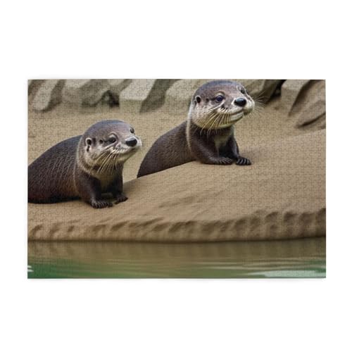 Otter bedrucktes Bild, personalisiertes Holzpuzzle, 1000 Teile, interessante Puzzles für Erwachsene und Familien, Kinder, Landschaftstierpuzzle von BEIVGOXL