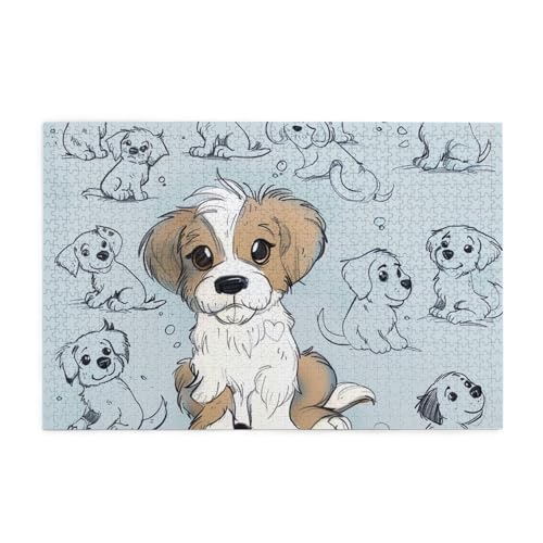 Puppy Doodles gedrucktes Bild, personalisiertes Holzpuzzle, 1000 Teile, interessante Puzzles für Erwachsene und Familien, Kinder, Landschaftstierpuzzle von BEIVGOXL