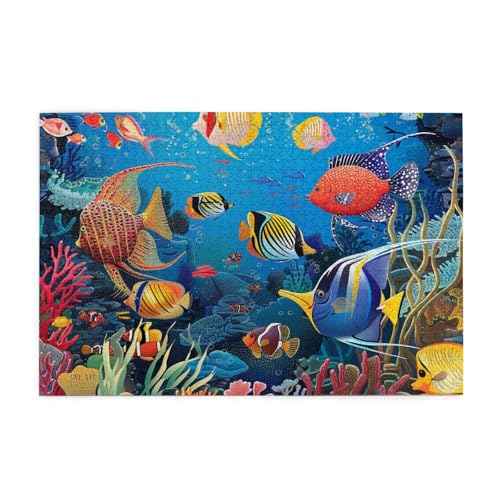 The Underwater World Tropische Fische gedrucktes Bild, personalisiertes Holzpuzzle, 1000 Teile, interessante Puzzles für Erwachsene und Familien, Kinder, Landschaftstierpuzzle von BEIVGOXL