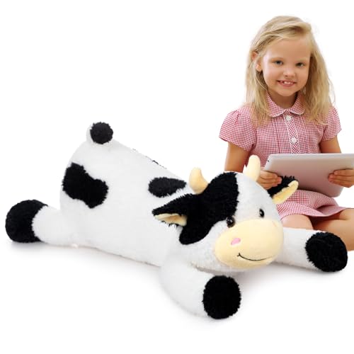 BEJOY Kuh-Plüschtier, Plüschkissen Fluffy Stuffies Kuh Kuscheltier, Plüsch Kuh Niedliches Kuh Spielzeug für Kinder, Altersgruppen, 90 cm Schwarz von BEJOY