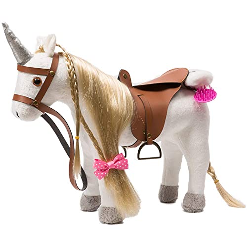 BEJOY Plüsch Pferd Spielzeug, Kämmpferd Plüschpferd Plüsch Spielzeug mit Sattel, Zaumzeug und Baumwolltuch, Pretend Play Pferd Geschenk für Mädchen Kinder, 28cm Einhorn Weiß von BEJOY