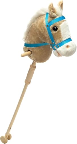 BEJOY Steckenpferd Kinder Spielzeug Pferd 91cm, Hobby Pferd Holzpferd Plüschpferd zum Reiten mit echten Pony Wiehern und Galoppgeräusch, Kuschelpferd Beige (AA-Batterien erforderlich) von BEJOY