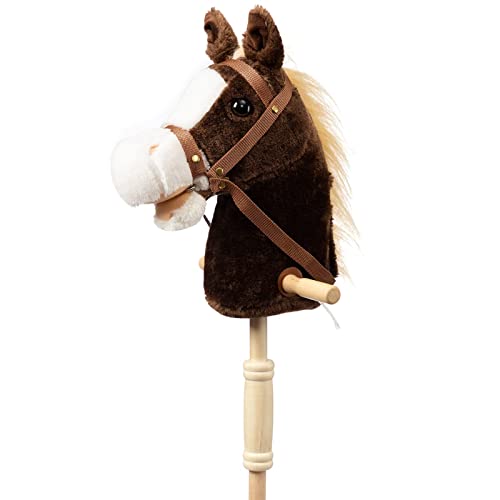 BEJOY Steckenpferd Kinder Spielzeug Pferd 91cm, Hobby Pferd Holzpferd Plüschpferd zum Reiten mit echten Pony Wiehern und Galoppgeräusch, Kuschelpferd Schokolade (AA-Batterien erforderlich) von BEJOY