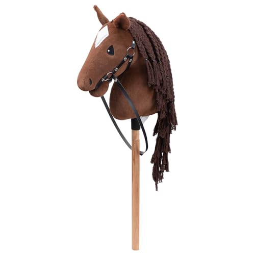 BEJOY Steckenpferd Spielzeug Pferd, Hobby Horse Holzpferd Plüschpferd zum Reiten für Kinder mit Halfter und Trense, Dunkelbraun von BEJOY