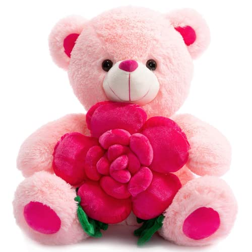 BEJOY Teddybär Plüschtiere, Bär hält Rose weiches Stofftier Geschenk für Valentinstag, 41cm Rosa von BEJOY