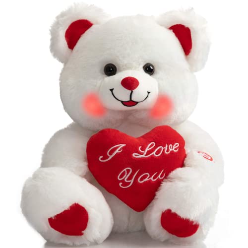 BEJOY Teddy Bear with Heart Plush Bear That Says I Love You and Blushes LED Stuffed Toys for Girlfriend and Kids Valentine's Day 13 inch White von BEJOY