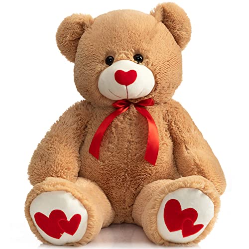 BEJOY Teddybär 91cm Plüschtier großer Bär Kuscheltier mit Liebe rotes Herz für Freundin und Kinder Geschenk, Hellbraun von BEJOY