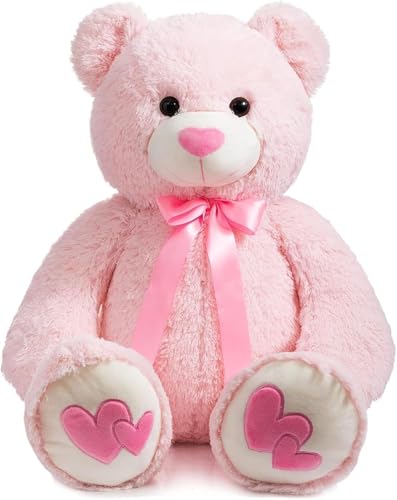 BEJOY Teddybär 91cm Plüschtier großer Bär Kuscheltier mit Liebe rotes Herz für Freundin und Kinder Geschenk Rosa von BEJOY