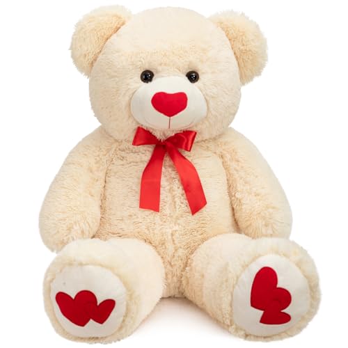 BEJOY Teddybär 91cm Plüschtier großer Bär Kuscheltier mit Liebe rotes Herz für Freundin und Kinder Geschenk, Beige von BEJOY