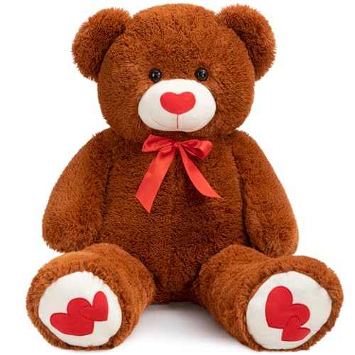 BEJOY Teddybär 91cm Plüschtier großer Bär Kuscheltier mit Liebe rotes Herz für Freundin und Kinder Geschenk, Braun von BEJOY