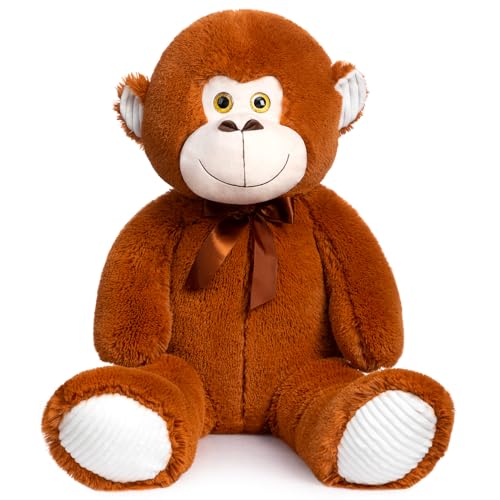 BEJOY XXL Riesen Plüschaffe, Kuscheltiere mit 3D Goldenen Augen und Brauner Satin Schleife, Teddybär Spielzeug Realistisch Stofftier Geschenk für Kinder Freundin,100cm von BEJOY