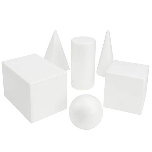 Belle Vous Geometrische Formen 3D Weiß aus Schaumstoff (6 Stk) – Feste Solide Geometrieformen Styropor Körper Schaum Foam Steckschaum – Spielzeug, Lernen, Schule, Zeichnen, Mathematik, Geometrie von BELLE VOUS