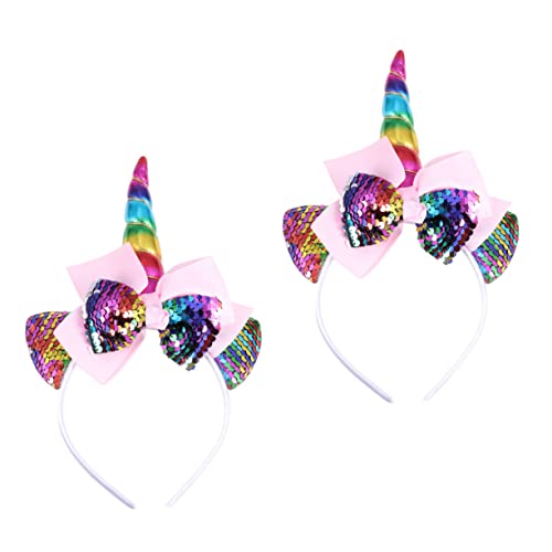 BELLIFFY 2 Stück Einhorn Stirnband Mit Paillettenohren Stirnbänder Horn Haarband Glitzer Pailletten Stirnbänder Tierohren Stirnband Katzenohr Stirnbänder Haarband Bunt von BELLIFFY