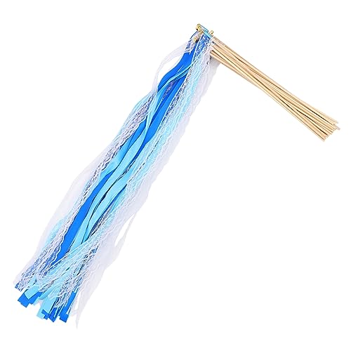 BELLIFFY 25St Streamer-Feenstab Tanzbänder Luftschlangen Hochzeitsband Dekor Ballett- -Stick wirbeln Fairy Wand The Wedding Party Feenstab mit Feenstäbe für die Dekoration Holz Blue von BELLIFFY