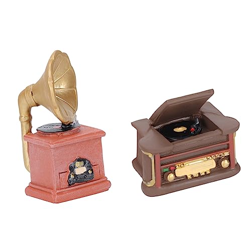 BELLIFFY 2St Vintage-Ornamente Kleiner Phonograph Plattenspieler-Figur Mini-Hausschmuck hühner Spielzeug Dekoration Weihnachten Radio Mini-Landschaftsschmuck Mini-Szenenmodell-Zubehör Harz von BELLIFFY