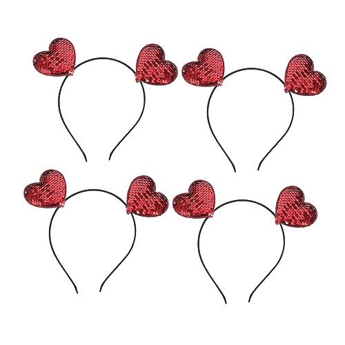 BELLIFFY 4 Stück liebe Stirnband Herz Haarschmuck Herz-Haarband Valentinstag Stirnband Geburtstags-Stirnband rotes haarband haarreif rot glitzerndes Haarband Party-Kopfbedeckung Pailletten von BELLIFFY