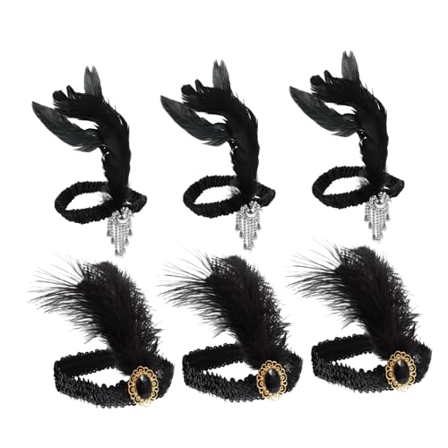 BELLIFFY 6St Feder Stirnband Requisiten für Kopfbedeckungen Kostüm-Flapper-Kopfbedeckung fasching haarschmuck faschings haarschmuck Haarband für Kostümpartys Kostüm Haarschnitt Dekor Black von BELLIFFY