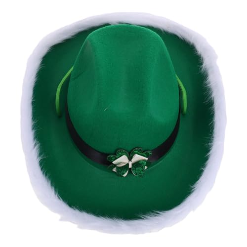 BELLIFFY Grüne Mütze Mit Krawatte Und St Patrick Day Hut Gefiederter Westernhut Für Damen Grüner Hut Weihnachtsmann Cowboyhut Jungenhut St Patrick'S Day Kostüm Cowgirl Kostüm von BELLIFFY