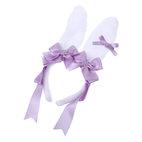 BELLIFFY Plüsch-hasenohr-stirnband Bowknot-haarband Party-stirnband Haarband Mit Hasenohren Hasen-cosplay Hasenohr Haarband Bandana Stirnband Neuartige Stirnbänder Plüschstoffe Violett von BELLIFFY