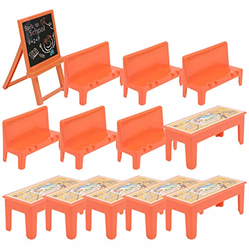 BELLIFFY Puppenhaus Mini Möbel Set 13pc Mini Landschaft Schreibtisch Stuhl Tafel Modell für Klassenzimmer Szene von BELLIFFY