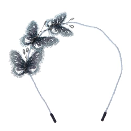 BELLIFFY Schmetterlings stickerei Stirnband Damen-Stirnband Stirnbänder für Mädchen Haarbänder trachtenhaarschmuck Haarband mit Schmetterlingen Retro-Haarband Party-Haarschmuck Eisen Grey von BELLIFFY