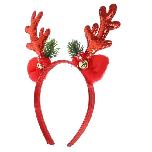 BELLIFFY Weihnachts Stirnband Mit Rentiergeweih Festlicher Kopfschmuck Für Frauen Weihnachtsaccessoires Für Partys Und Feiertage Rotes Design Mit Glitzer Und Glöckchen von BELLIFFY